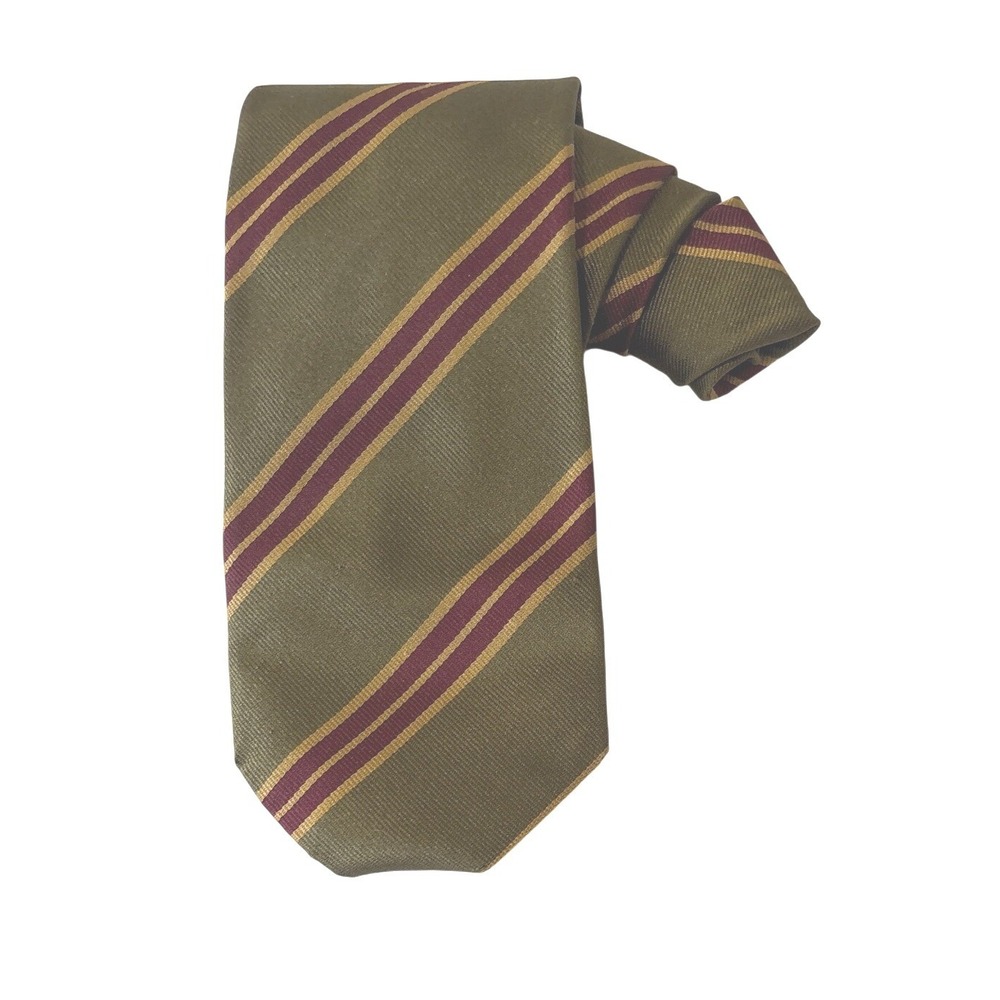 Luciano Barbera Mens Silk Tie Olive Green Burgundy‎ Striped Made in Italy